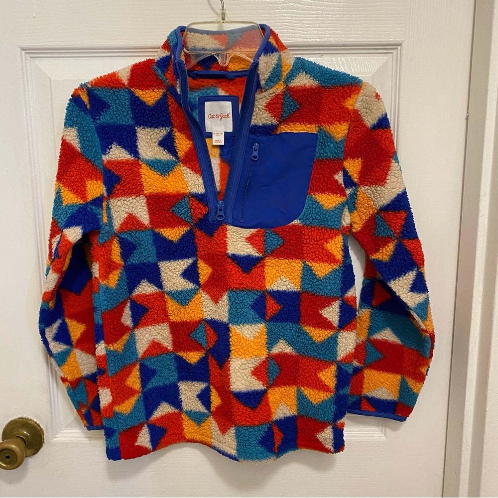 Pullover Fleece Jacket Cat & Jack Blue Orange Kids Size 8/10 Zipper mock neck